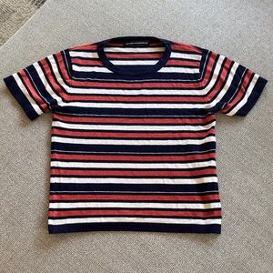Brandy Melville Navy, Red, and White Striped Tee